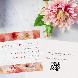 Reserve A Data Casamento do Código QR Floral Floral de Cor Vermel