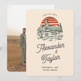 Reserve A Data Casamento do Deserto da Paisagem do Bold Retro Vib