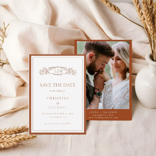 Reserve A Data Casamento do monograma da crista botânica Chic Ter