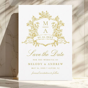 Reserve A Data Casamento Dourado Clássico de Crest Floral