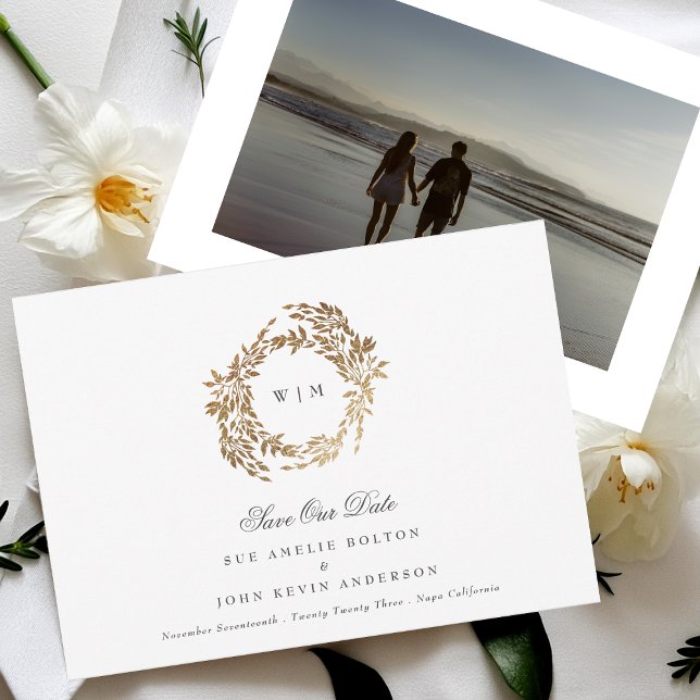 Reserve A Data Casamento Dourado Clássico Monograma de Crest Botâ (Criador carregado)