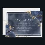 Reserve A Data Casamento Dourado com Aquarela Floral Marinho Magi<br><div class="desc">Marinho mágico Floral Watercolor Dourado Casamento Guardar a Data Ver convite e coleção correspondentes</div>