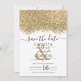 Reserve A Data Casamento Dourado com Confetti, Luxo Moderno