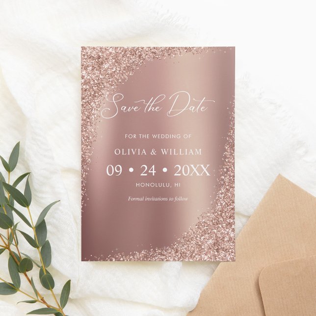 Reserve A Data Casamento Dourado com Rosa de Script Elegante Salv (Criador carregado)