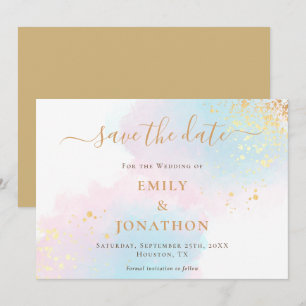 Reserve A Data Casamento Dourado Cor de Água do Pastel Cor Azul R