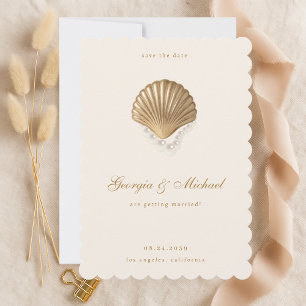 Reserve A Data Casamento Dourado Costeiro de Elegant Seashell & P