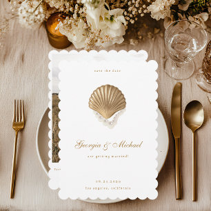 Reserve A Data Casamento Dourado Costeiro de Elegant Seashell & P