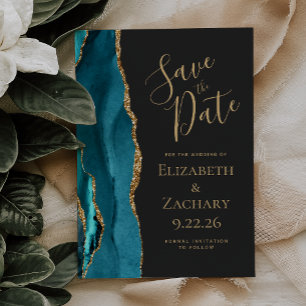 Reserve A Data Casamento Dourado Dark  com Teal de Agato Moderno 