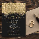 Reserve A Data Casamento Dourado de Brilhante Negra Confetti, mod<br><div class="desc">O elegante, glamouroso e moderno casamento, salvo o cartão de data, é perfeito para o casal noivo contemporâneo e na moda. Ele apresenta um falso bloco colorido de configuração brilhante de brilho dourado esparso em cima de um simples fundo preto. A parte traseira exibe a mesma brilho, mas um painel...</div>