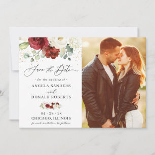 Reserve A Data Casamento Dourado de Confetti Clássico Vermelho Br