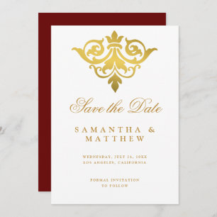 Reserve A Data Casamento Dourado de Damasco Indiano Salve a Data