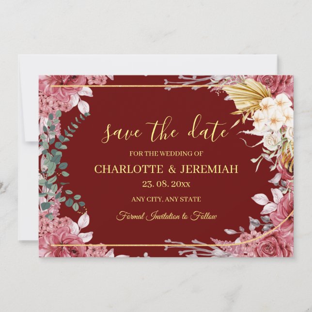 Reserve A Data Casamento Dourado de Eucalyptus Floral Moderno (Frente)
