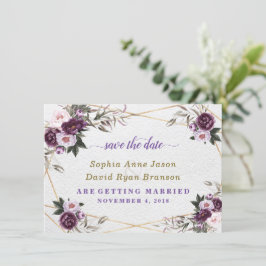 Reserve A Data Casamento Dourado de Flores de Peônia Roxa Púrpura