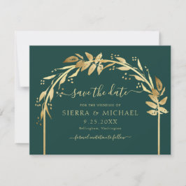 Reserve A Data Casamento Dourado de Folhagem Elegante Emerald Gre