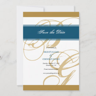 Reserve A Data Casamento Dourado de Monograma de Script Elegante 