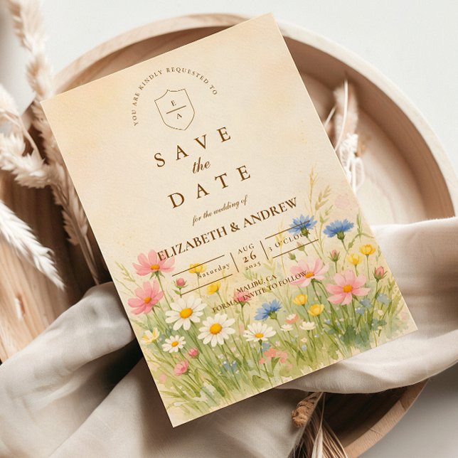 Reserve A Data Casamento Dourado de Pradaria de Flores Silvestres (Criador carregado)