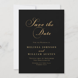 Reserve A Data Casamento Dourado de Script Preto Elegante