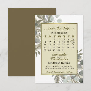 Reserve A Data Casamento Dourado do Calendário Eucalyptus Pine