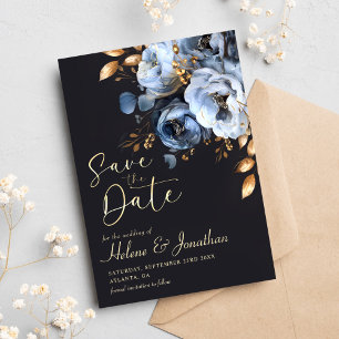 Reserve A Data Casamento Dourado E Azul De Cor De Água Elegante M