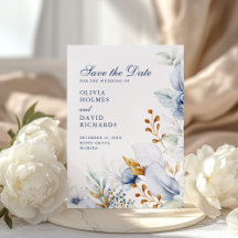 Casamento Dourado e Azul Elegante Salvar a Data