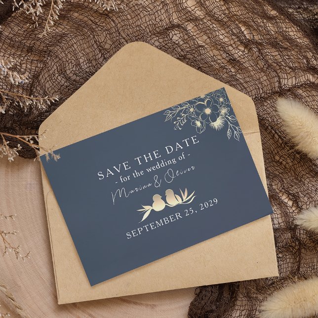 Reserve A Data Casamento Dourado e Azul Marinho (Criador carregado)
