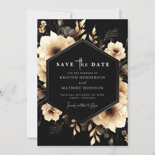Reserve A Data Casamento Dourado e Negro Elegante na moda (Frente)