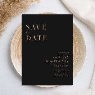 Reserve A Data Casamento Dourado e Negro Moderno Elegante