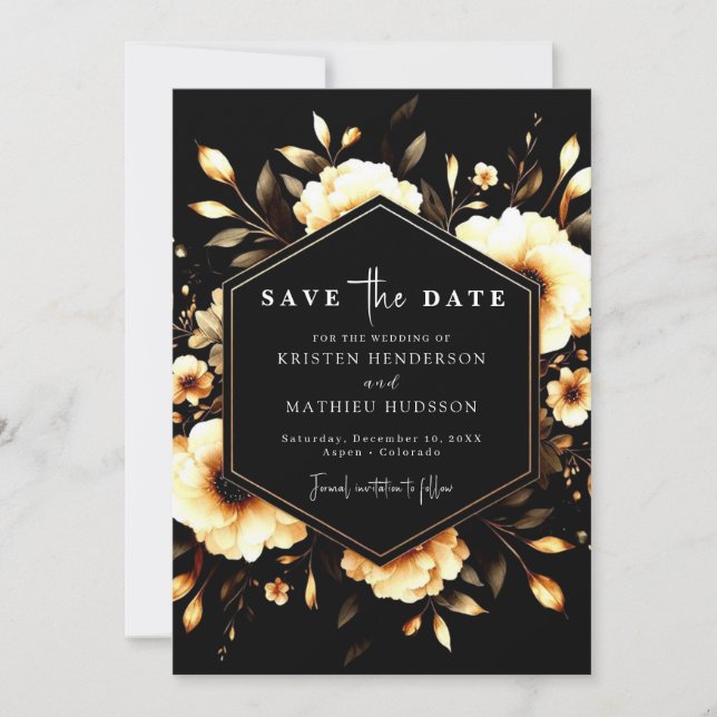 Reserve A Data Casamento Dourado e Negro Único Boho (Frente)