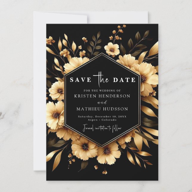 Reserve A Data Casamento Dourado e Negro Único Russo (Frente)