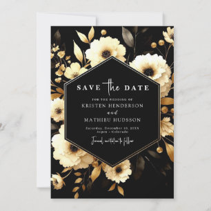 Reserve A Data Casamento Dourado e Preto Minimalista Não Fotográf