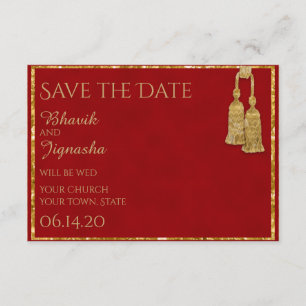 Reserve A Data Casamento Dourado e Vermelho índio Salvem a Data