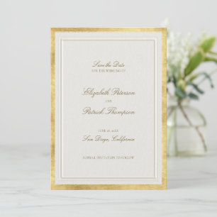 Reserve A Data Casamento Dourado Ecru Clássico Moderno Elevado