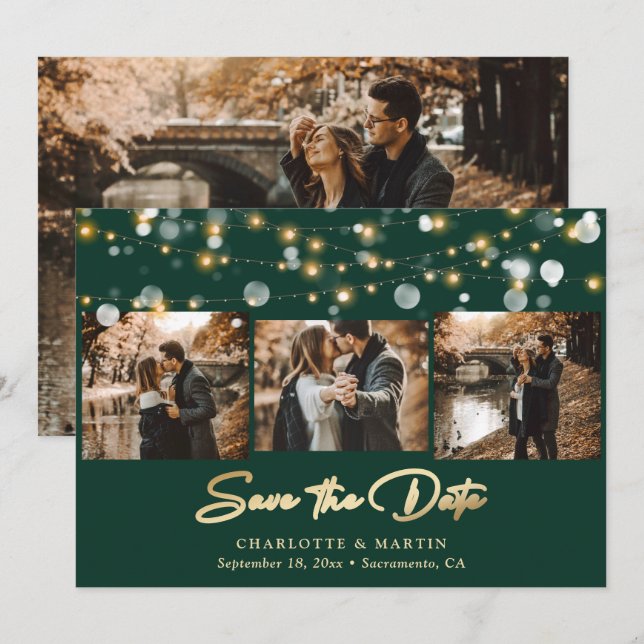 Reserve A Data Casamento Dourado Emerald Green 4 Foto Salvar A Da (Frente/Verso)