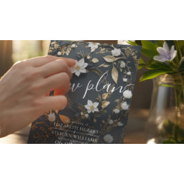 Reserve A Data Casamento Dourado Floral Branco Negro Pós-Adiament