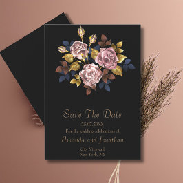 Reserve A Data Casamento Dourado Floral Elegante Minimalista Boh