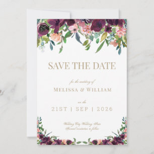 Reserve A Data Casamento Dourado Floral Floral Floral Watercolor