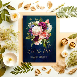 Reserve A Data Casamento Dourado Romântico do Buquê Floral Emeral