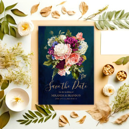 Reserve A Data Casamento Dourado Romântico do Buquê Floral Emeral