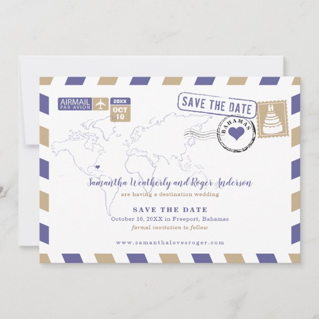 Reserve A Data Casamento Dourado Roxo Bahamas Air Mail Salvando A (Frente)