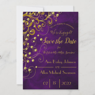 Reserve A Data Casamento Dourado Roxo Elegante Salva A Data