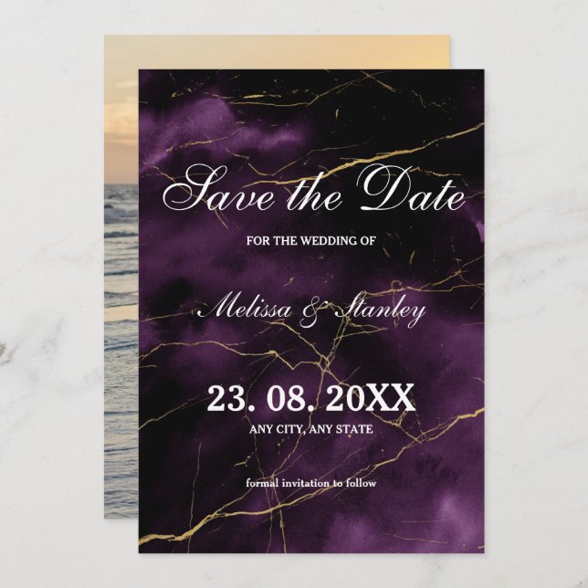Reserve A Data Casamento Dourado Roxo Simples e Elegante Moderno (Frente/Verso)