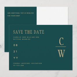 Reserve A Data Casamento Dourado Verde de Peacock TEAL SALVE A DA