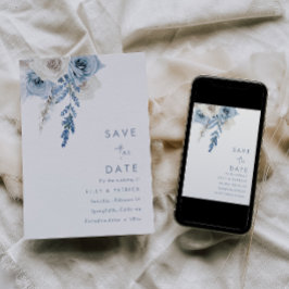 Reserve A Data Casamento Dusty Blue & White Floral Watercolor