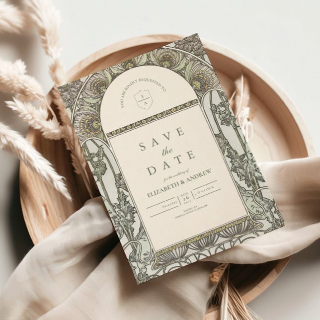 Reserve A Data Casamento Dusty Sage Art Nouveau (Criador carregado)