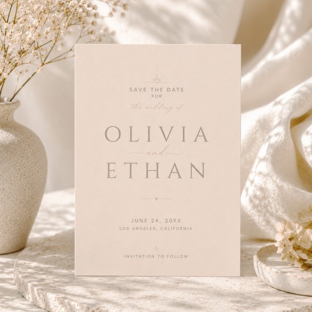 Reserve A Data Casamento Editorial Moderno Bege Champagne (Criador carregado)