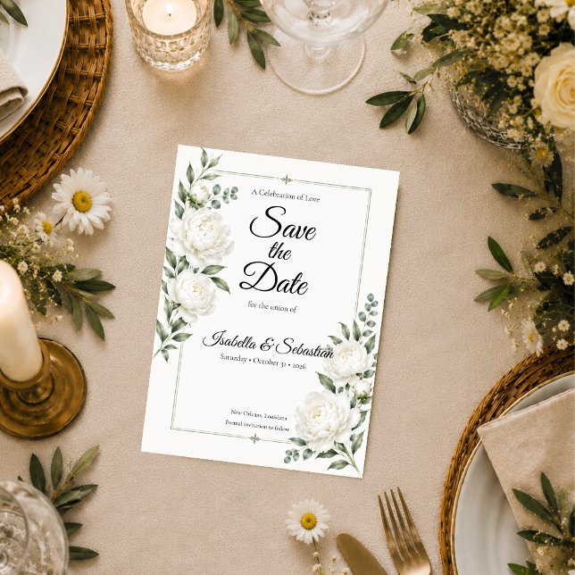 Reserve A Data Casamento Elegância Peônia Marfim Atemporal (Criador carregado)