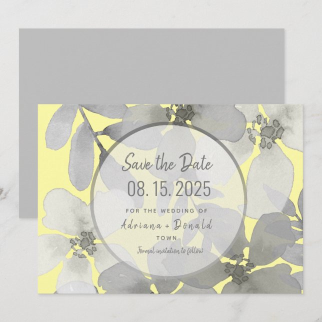 Reserve A Data Casamento Elegante Amarelo e Cinza (Frente/Verso)