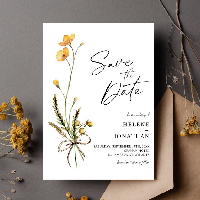 Reserve A Data Casamento Elegante Botânico Russo Moderno de Flor  (Wildflower Modern Rustic Botanical Elegant Wedding Save The Date)