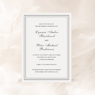 Reserve A Data Casamento Elegante Branco e Negro Clássico