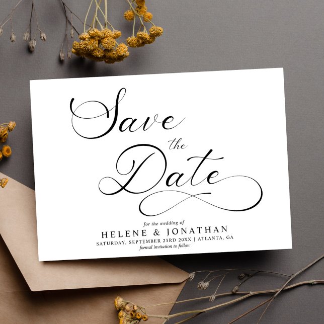 Reserve A Data Casamento Elegante Branco-Negro-Clássico Minimalis (Minimalist Classy Black White Elegant Wedding Save The Date)